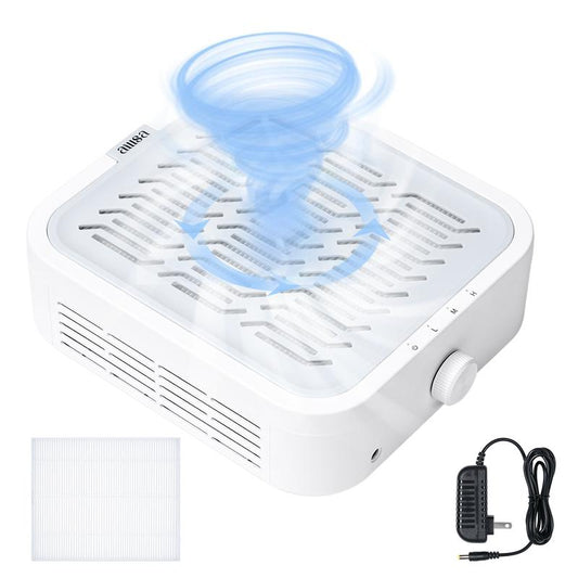 Aillsa Powerful Turbine Brushless Nail Dust Collector with 2 Reusable Filter Adjustable Speed Easy to Clean Nail Dust Extractor Compact&Portable Dust Suction Machine for Manicure Nail Care Low Noise Strong Suction Essential for Dust-Free Nail Salon